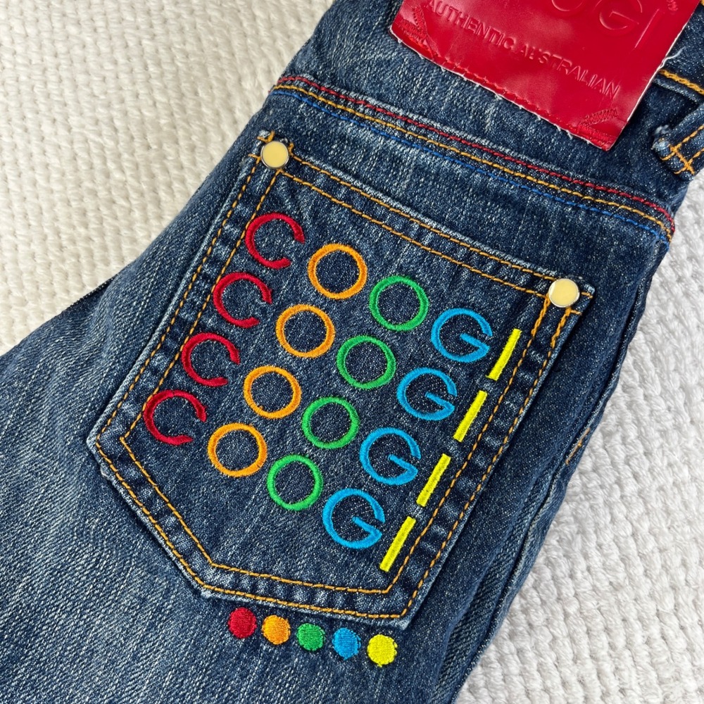 Coogi Kids‎ Denim Shorts Rainbow Logo Embroidered Dark Wash Blue Cotton Size 4